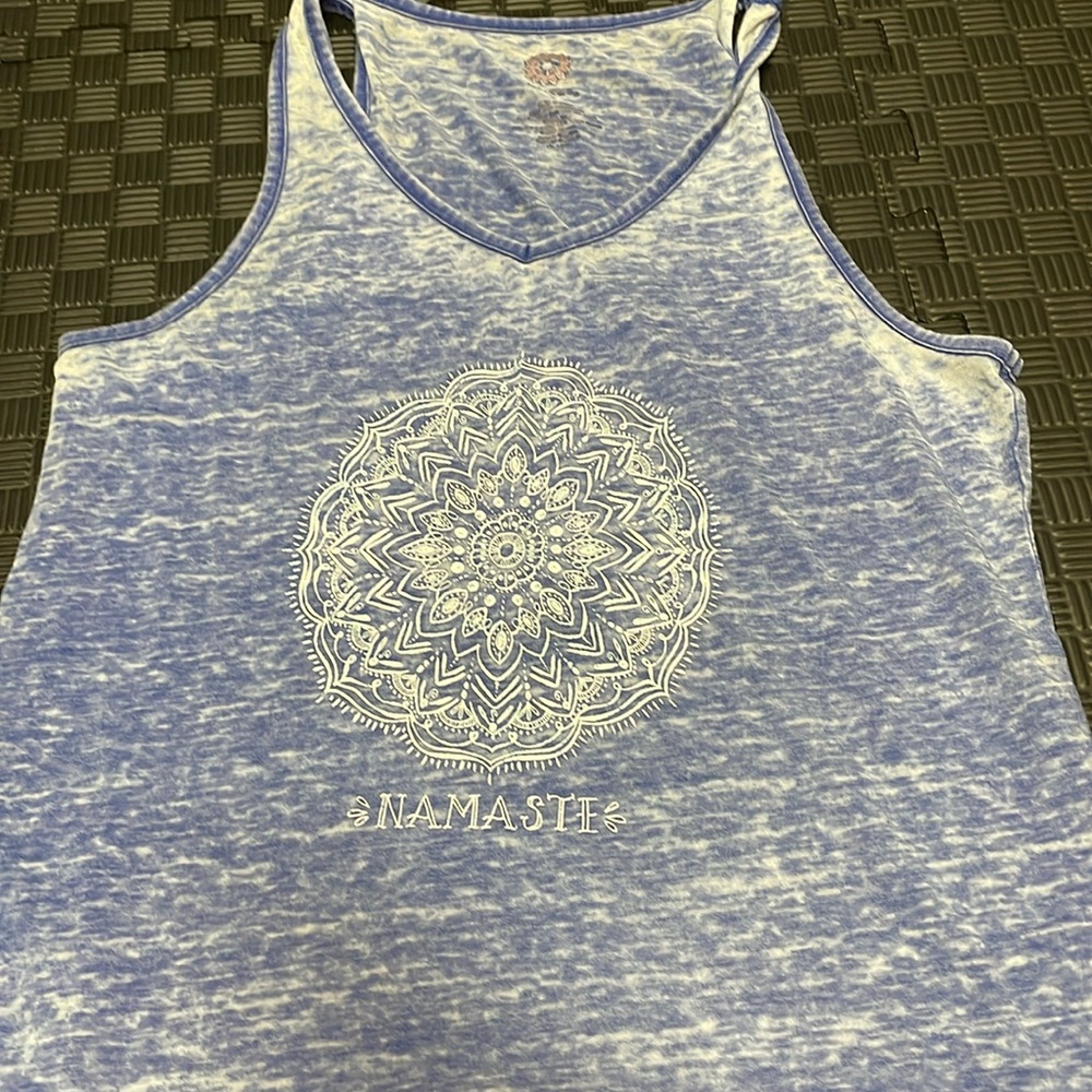 Blue yoga namaste tank size small